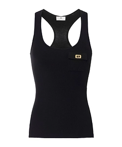 Elisabetta Franchi Breast Pocket Micro-Ribbed Tank Top