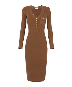 Elisabetta Franchi Long Sleeved V-Neck Ribbed Dress