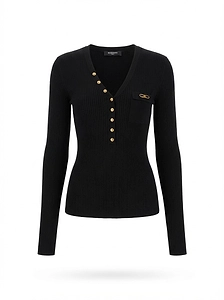 Elisabetta Franchi Breast Pocket Ribbed Knit Top