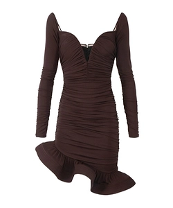 Elisabetta Franchi Ruched Ruffle Hem Dress