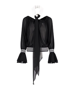 Off-Shoulder Pussy-Bow Blouse