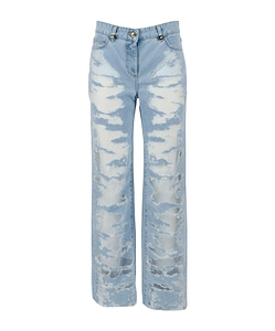 Elisabetta Franchi Organza Detailed Distressed Palazzo Jeans