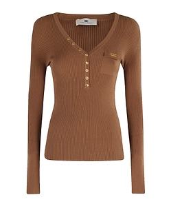 Elisabetta Franchi Breast Pocket Ribbed Knit Top