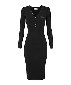 Elisabetta Franchi Long Sleeved V-Neck Ribbed Dress