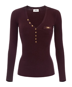 Elisabetta Franchi Breast Pocket Ribbed Knit Top