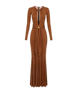 Elisabetta Franchi Pleated Belted Maxi Dress