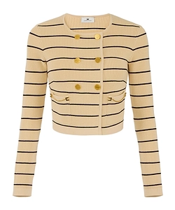 Striped Button-Fastening Cardigan