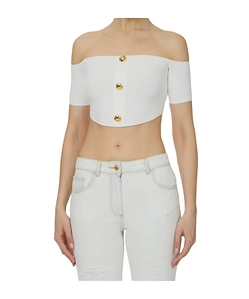 Elisabetta Franchi Buttoned Off-Shoulder Knitted Top
