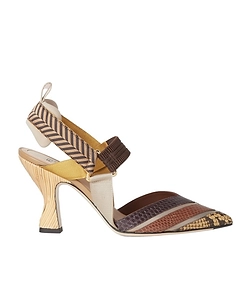 High-Heeled Mesh And Multicolor Ayers Leather Slingbacks