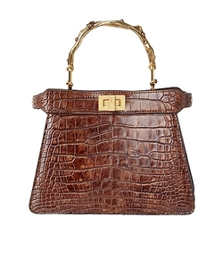 Light Brown Stonewash Effect Crocodile Leather Bag