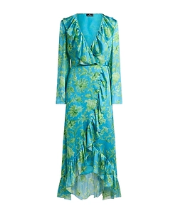 Peau D'ange Silk Long Wrap Dress With Floral Motif