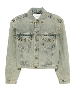 Entire Studios Shrunken Buttoned Distressed Denim Jacket