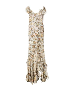 Etro Floral-Printed V-Neck Ruffled Maxi Dress