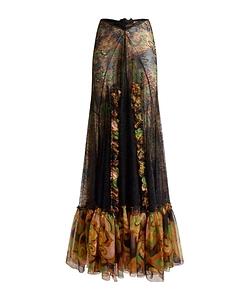 Silk Maxi Skirt With Lace And Floral Motif