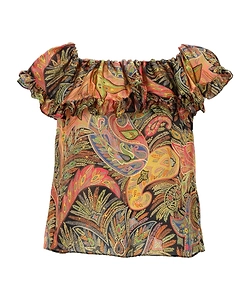 Ruffled Paisley-Print Top