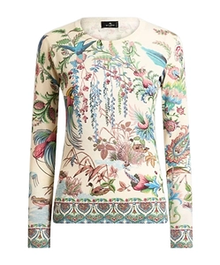 Silk And Cashmere Sweater With Flora And Fauna Motif