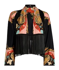 Silk Jacket With Fringing And Placed Print