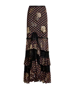 Etro Rose Patterned Asymmetric Midi Skirt