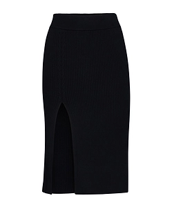 Front-Slit Ribbed Midi Skirt