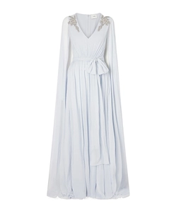 Embellished V-Neck Cape Gown Dress