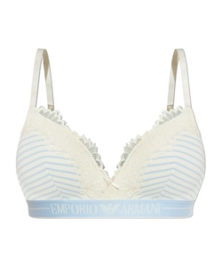 Emporio Armani Logo Underband Striped Lace Triangle Bra