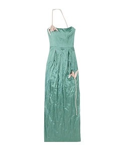 One-Shoulder Beaded Appliqué Pleated Dress