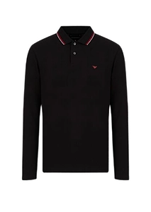 Emporio Armani Micro Eagle Embroidered Long-Sleeved Polo Shirt
