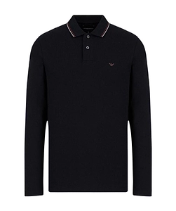 Emporio Armani Micro Eagle Embroidered Long-Sleeved Stretch Pique Polo Shirt