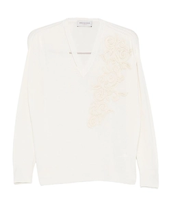 Ermanno Firenze Floral-Embroidered V-Neck Sweater