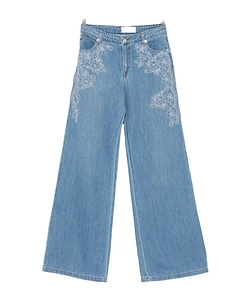 Ermanno Firenze Floral Embroidered Wide-Leg Jeans
