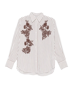Floral-Embroidered Striped Shirt