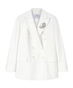 Double-Breasted Cadì Viscose Jacket With Daisy Brooch