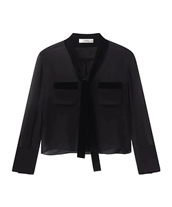 Frame Velvet Trim Modern Tie Blouse