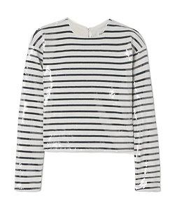 Pleated Sequined Striped Sweater