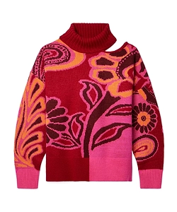 Cutout Intarsia-Knit Turtleneck Sweater