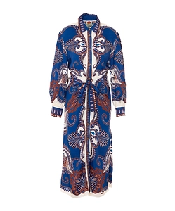 Farm Rio All-Over Printed Tied-Waist Long-Sleeved Dress