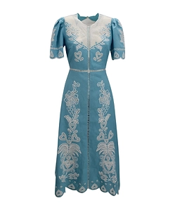 Farm Rio Broderie Short Sleeve Midi Dress