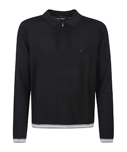 Emporio Armani Logo Embroidered Zip Detailed Polo Shirt