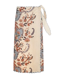Farm Rio Scalloped Floral Wrap Skirt