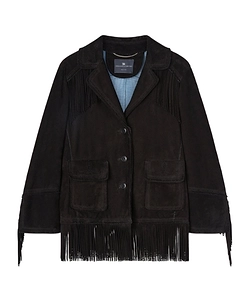 Suede Caban With Fringes And Broguing Details