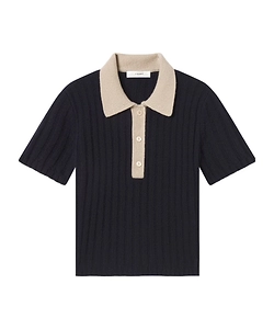 Frame Ribbed Short-Sleeve Polo Knitted Top