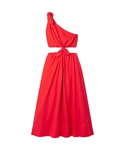 One-Shoulder Cutout Linen-Blend Midi Dress