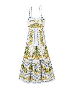 Sicily Tiered Bead-Embellished Printed Cotton-Poplin Midi Dress