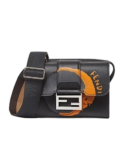 Black Leather Bag With Fendi Macro Dots Inlay