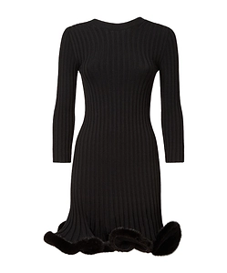Black Wool And Mink Dress