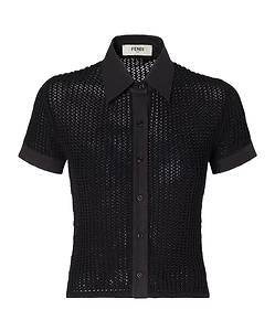 Fendi Short Sleeved Cropped Open-Knit Shirt