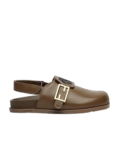 Brown Nappa Leather Junior Clogs With Logo