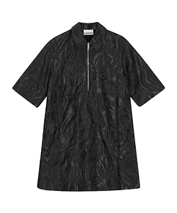 Black Textured Cloque Pleated Mini Dress