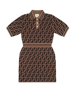 Fendi Kids All-Over Logo Jacquard Short-Sleeved Dress