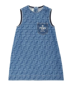 Fendi Kids Logo Embroidered Sleeveless Denim Dress